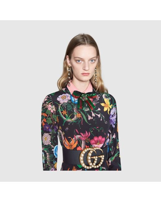 Gucci Flora Snake Print Silk Dress | Lyst